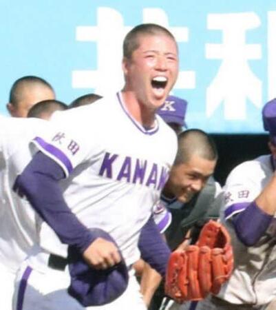 　甲子園出場を決めた金足農・吉田