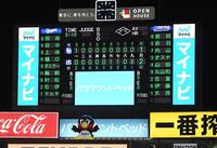 　バックスクリーンに現れたつば九郎のバルーン（撮影・園田高夫）