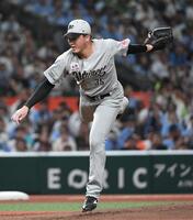 　西武打線を相手に力投する田中晴（撮影・佐藤厚）