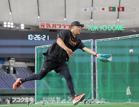 　１軍に合流し練習する田中将（撮影・吉澤敬太）