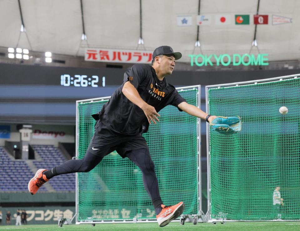 　１軍に合流し練習する田中将（撮影・吉澤敬太）