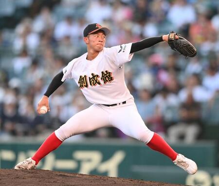 　力投する先発の創成館・森下翔太（撮影・西田忠信）