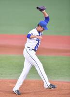 　１回、三塚に先制の中前適時打を打たれた藤浪（撮影・開出牧）