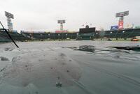 　天候不良のため、予定していた午前の２試合が順延となった甲子園球場