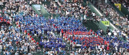 　６回、応援団が到着した明秀学園日立のアルプス席（撮影・中田匡峻）