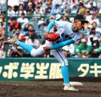　８回、力投する山梨学院・桧垣瑠輝斗（撮影・山口登）