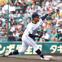 　先発し力投する岡山学芸館・青中陽希（撮影・山口登）