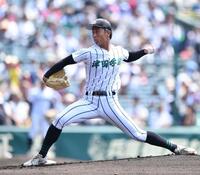 　力投する津田学園・桑山晄太朗（撮影・開出牧）