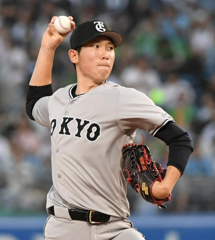 　ヤクルト打線に立ち向かう戸郷（撮影・佐藤厚）