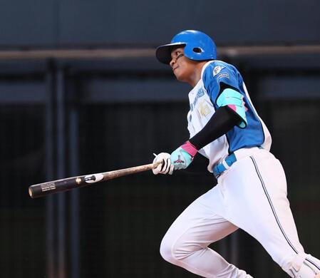 　２回、適時打を放つ万波（撮影・中島達哉）