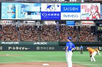 　５回、リチャードの本塁打が直撃した「太田胃散」の広告看板（上中央）