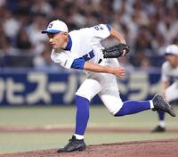 　６回、力投する先発投手のＫＯＢＥ　ＣＨＩＢＥＮ・イチロー氏（撮影・中田匡峻）