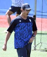 　登板前にリラックスした表情の藤浪（撮影・佐藤厚）