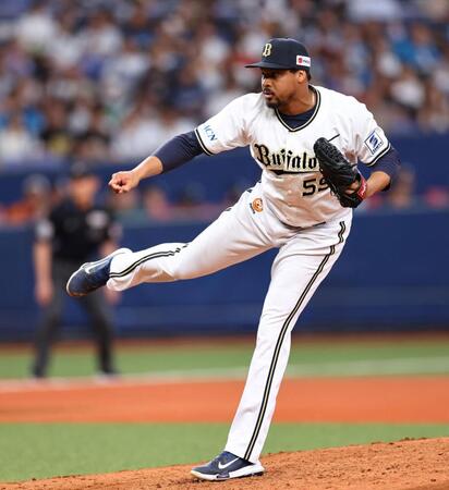 　８回、力投するペルドモ（撮影・山口登）