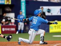 ８回、空振り三振に倒れる郡司（撮影・山口登）