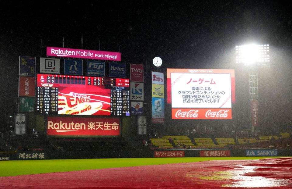 　降雨により２回でノーゲームとなった楽天－西武戦