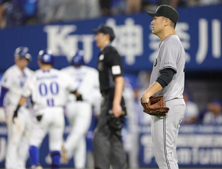 　６回、石上の２点二塁打でＤｅＮＡに先制を許した田中将（撮影・西岡正）