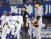 　６回、石上の２点二塁打でＤｅＮＡに先制を許した田中将（撮影・西岡正）