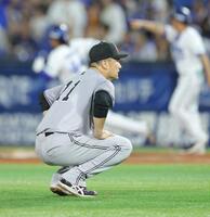 　６回、石上の２点二塁打でＤｅＮＡに先制を許した田中将（撮影・西岡正）