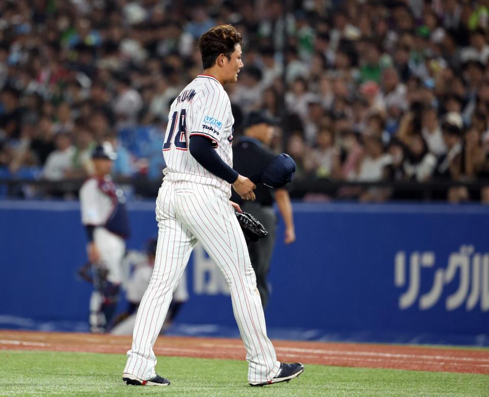 　５回、岡本への危険球で退場となった奥川