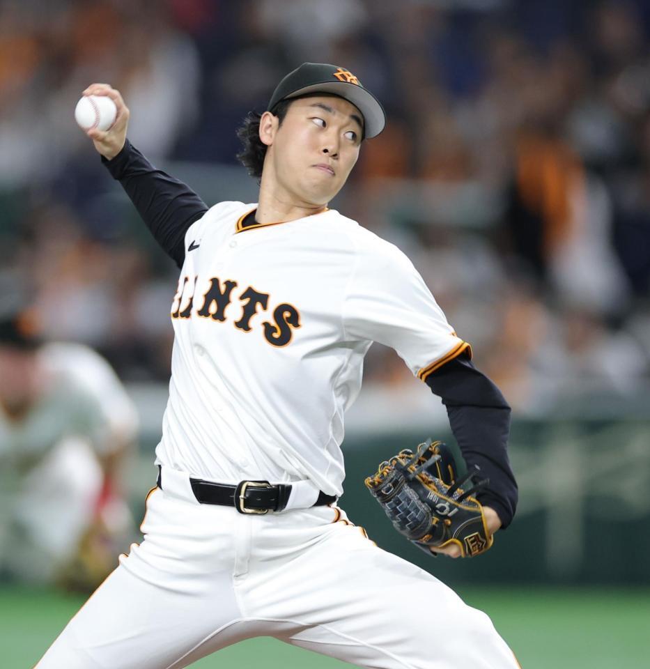 　広島戦に先発する山崎（撮影・西岡正）