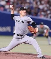 　中日打線を相手に力投する田中将（撮影・立川洋一郎）