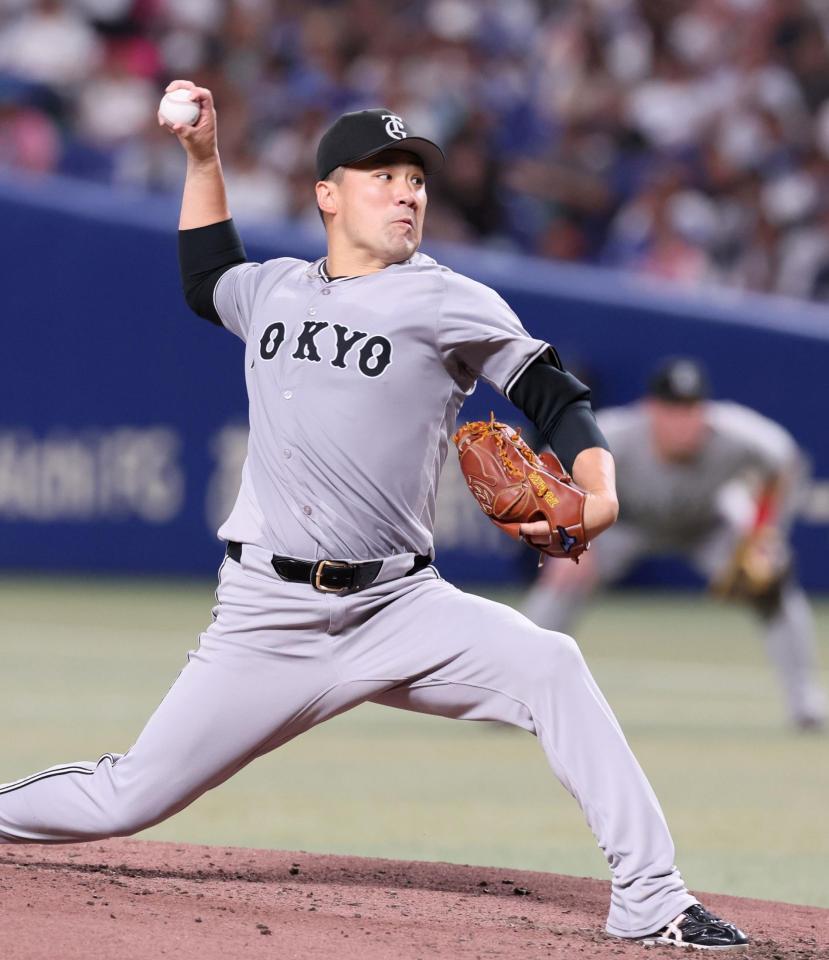 　中日打線を相手に力投する田中将（撮影・立川洋一郎）