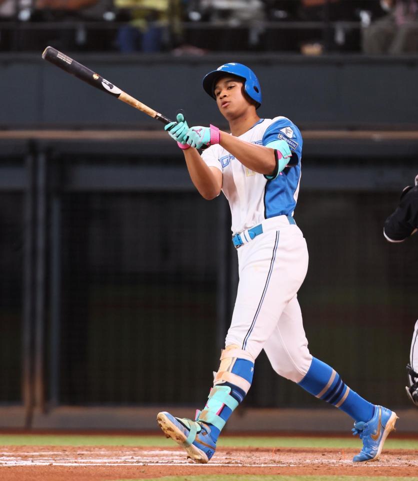 　８回、空振り三振を喫する代打・万波（撮影・中島達哉）