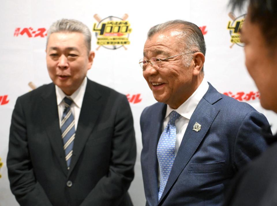 　江川卓氏（左）との現役時代を振り返った掛布雅之氏（撮影・堀内翔）