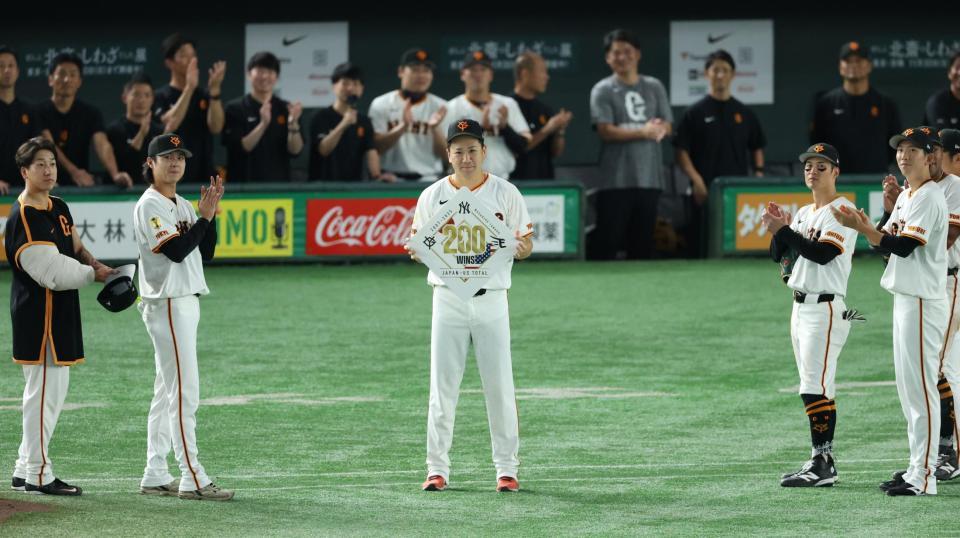 　日米通算２００勝を達成した田中将（撮影・金田祐二）