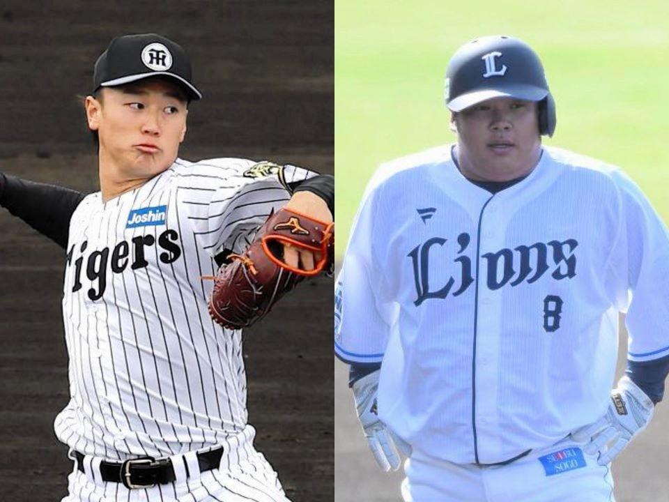 　阪神・森木（左）と西武・渡部健