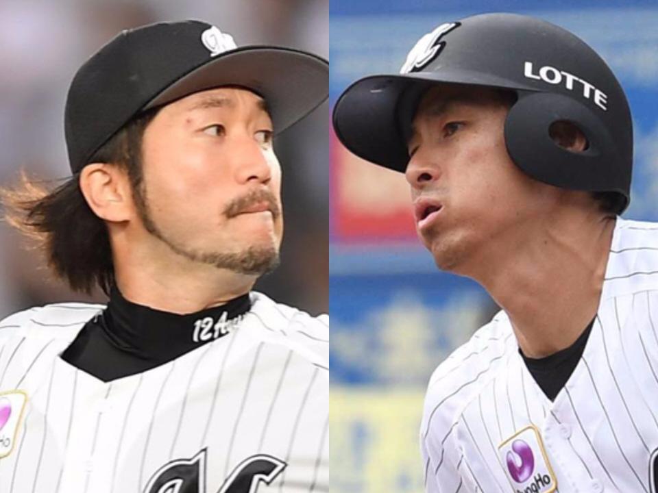 　ロッテ・石川歩（左）と荻野貴司