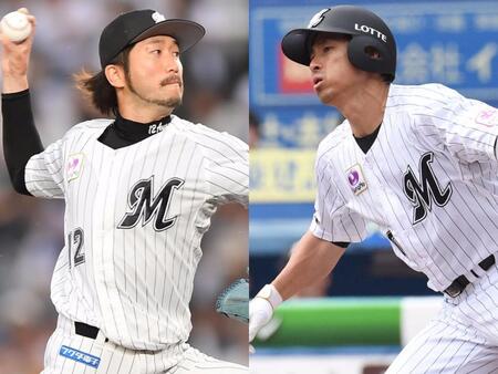　ロッテ・石川歩（左）と荻野貴司