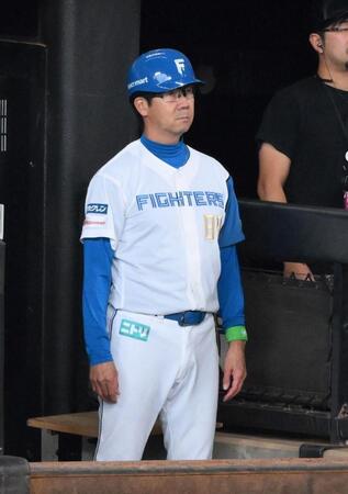 【写真】折れたバット頭に直撃負傷の日本ハム・八木打撃コーチがベンチ復帰　事故再発防止へヘルメット姿