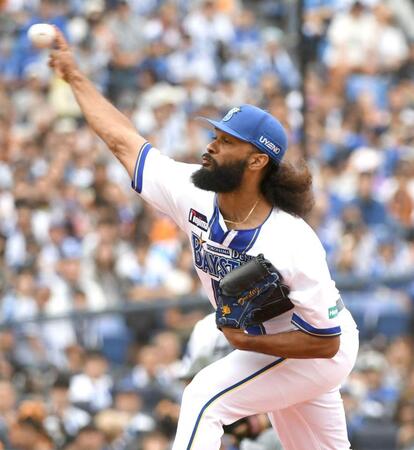 　巨人打線に立ち向かうジャクソン（撮影・佐藤厚）