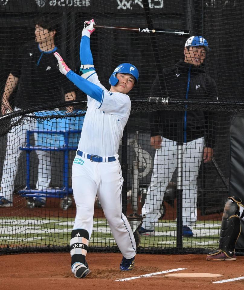 　フリー打撃を行う清宮幸（撮影・伊藤笙子）