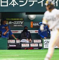 　７回、野村（右）が先制ソロを放ち、厳しい表情の新庄監督（中央）＝撮影・中島達哉