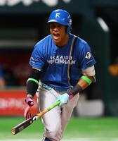 　６回、右飛に倒れ、声を出す万波（撮影・中島達哉）