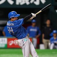 　４回、左前打を放つ山県（撮影・中島達哉）