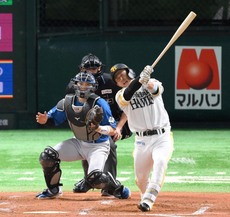 　４回、空振り三振を喫する野村（撮影・伊藤笙子）