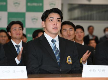 　中日にドラフト１位で指名された青学大・中西聖輝（撮影・伊藤笙子）