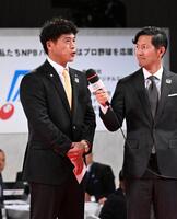 　スタンフォード大・佐々木麟太郎の交渉権を獲得し、インタビューに答える城島ＣＢＯ