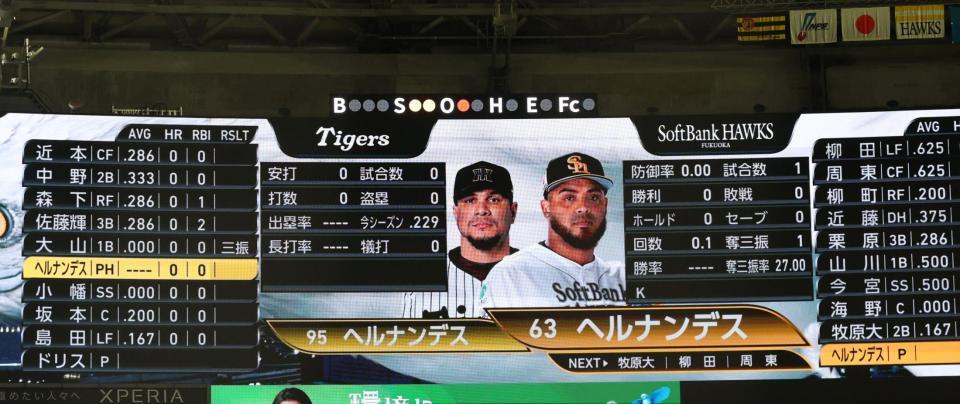 　７回、ヘルナンデス対決に注目が集まる、みずほＰａｙＰａｙドーム福岡（撮影・北村雅宏）