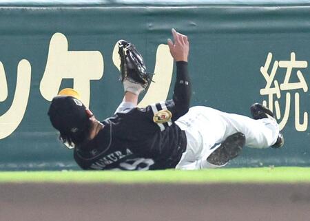 　２回、佐藤輝の邪飛を捕球する野村（撮影・北村雅宏）