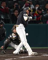 　３回、死球を受ける柳田（撮影・金田祐二）