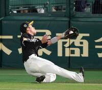 　２回、佐藤輝の打球を好捕する野村（撮影・立川洋一郎）