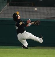 　２回、佐藤輝の邪飛を好捕する野村（撮影・金田祐二）