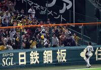 　８回、高寺は柳田のスタンドインする打球を見送る（撮影・山口登）