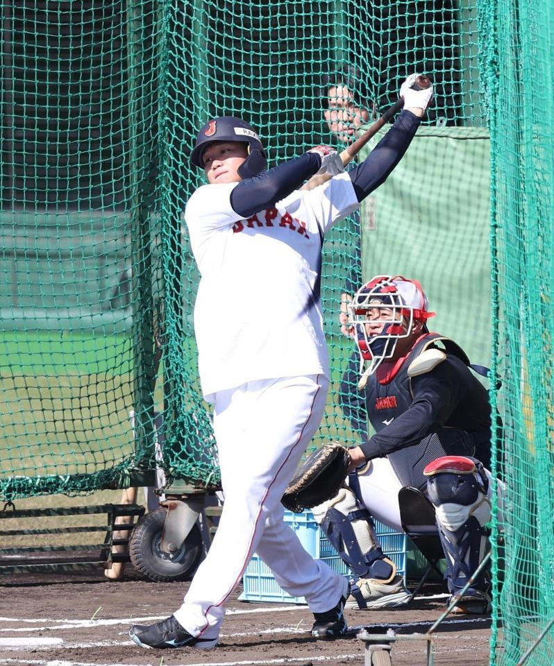 　打撃練習をする森下（撮影・佐々木彰尚）