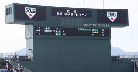 　バックスクリーンの左右に表示される時計（撮影・立川洋一郎）